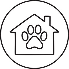 Outline style pet shelter icon for websites and apps focused on animal care