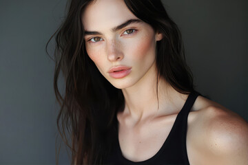 Naklejka premium Androgynous Supermodel Captivating With Striking Features in an Artistic Portrait