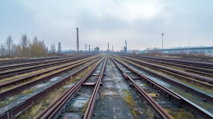 Fototapeta premium Abandoned Railroad Tracks Leading to an Industrial Plant
