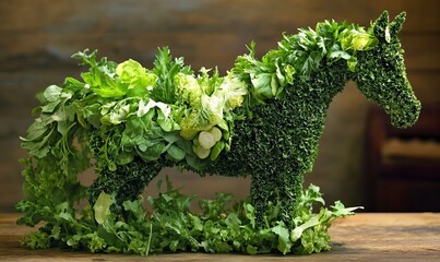 Horse from green salad. Bio, eco, vegan concept
