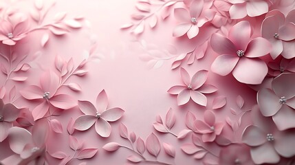 Obraz premium Floral pattern in pastel pink with delicate embossed flowers background