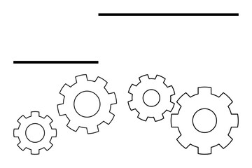 Three interlocking gears of different sizes in a diagonal alignment beneath two horizontal lines. Ideal for business, engineering, teamwork, collaboration, processes, efficiency, organization. Line