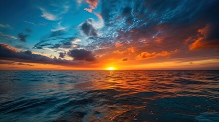 Obraz premium Dramatic sunset over ocean waves and colorful sky.