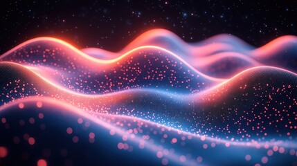 Obraz premium Abstract glowing waves with particles.