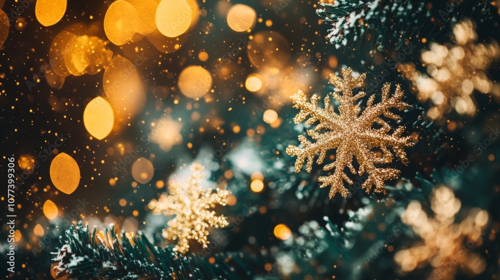 Aufkleber the decorated christmas tree features shimmering snowflake ornaments and warm, glowing lights, creat