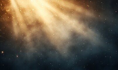 Obraz premium Soft beams of light shine through mist, illuminating dust particles, creating a peaceful and ethereal atmosphere
