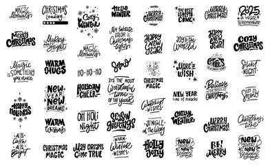 A large collection of handwritten festive Christmas quotes and phrases, perfect for creating personalized designs for greeting cards, posters and social media graphics.