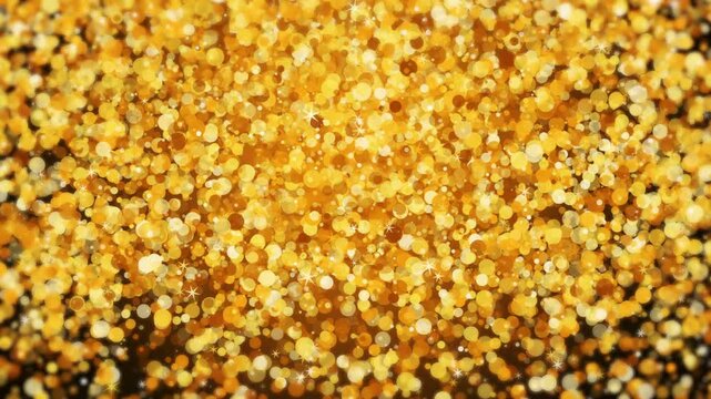Gorgeous sparkling golden buzzer shining confetti bokeh holiday loop background. Shining stars confetti scatter.