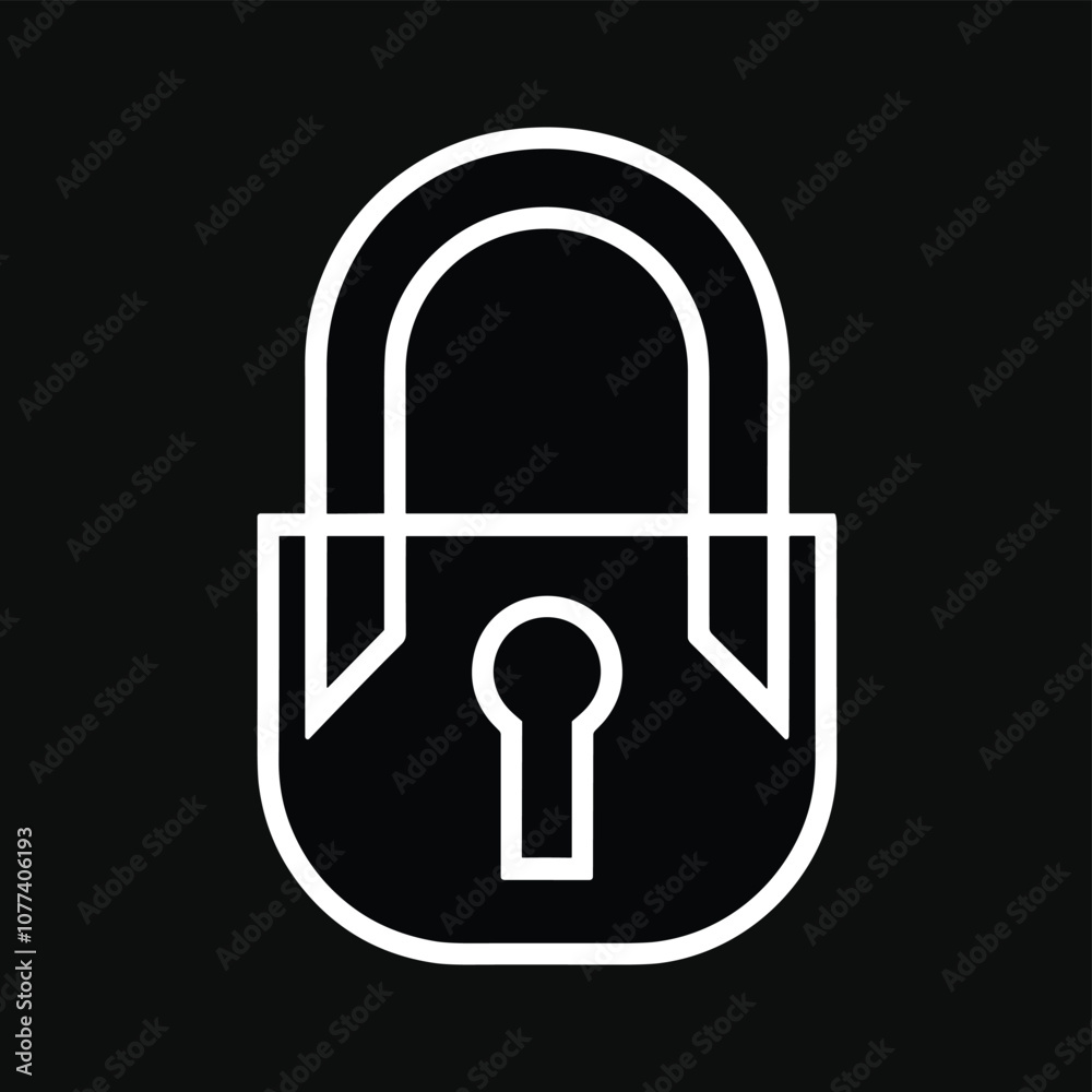 Sticker a minimalistic white lock icon on a solid black background symbolizing security and protection.