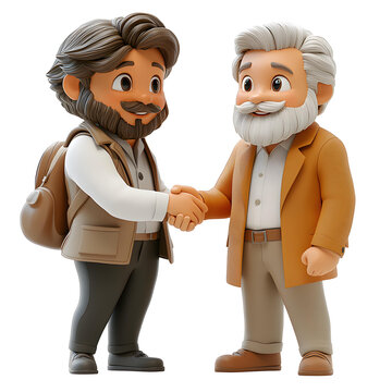 A 3D cartoon illustration of a businessman shaking hands with a client.