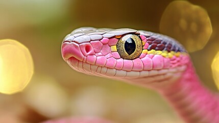 Obraz premium Vibrant pink snake with striking eyes in a close-up shot, AI