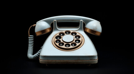Retro style rotary telephone with a worn-out texture and coiled cable on a dark background
