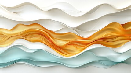 Obraz premium Abstract wavy background with gold, white, and blue colors.
