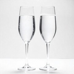 two champagne glasses with a white background.