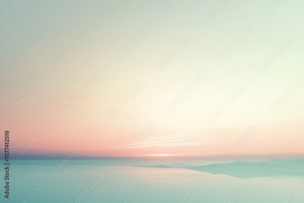 Fototapete Soft pastel colors blend seamlessly in an abstract composition, reflecting the calmness of twilight over a tranquil landscape. Generative AI