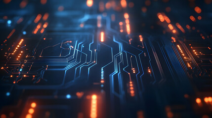 Fototapeta premium A digital shield with circuit lines embedded representing strong cyber security in a virtual environment.