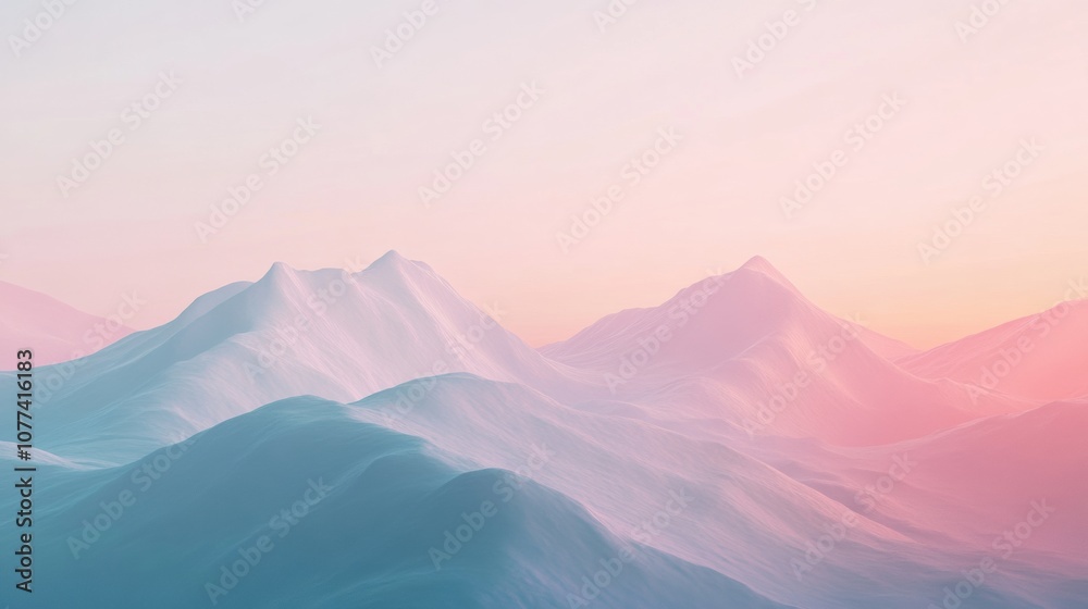 Poster softly blended colors form abstract mountain shapes, evoking tranquility as dusk settles over the la