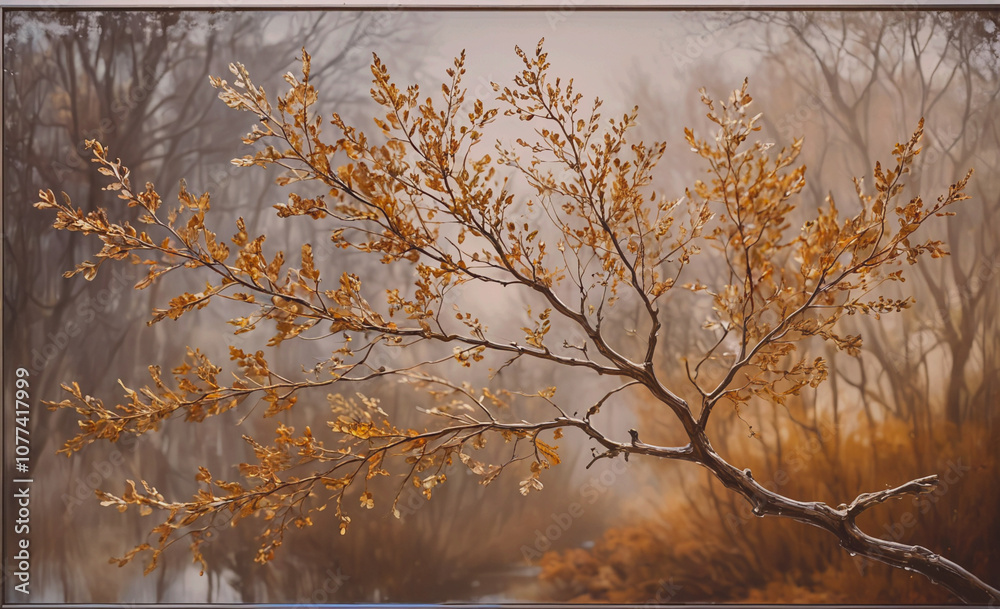 Poster tree branch with leaves on it