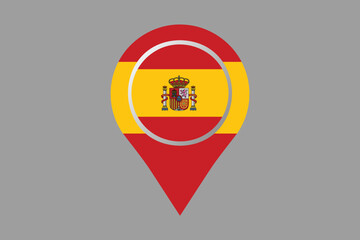 Spain flag with location sign, Flag of Spain national country symbol illustration Vector, Rectangle Spain flag illustration, Flat vector illustration
