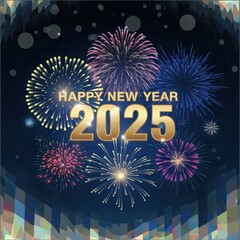 Happy new year 2025 typography greeting card, poster, banner with celebration elements. Happy new year walpaper.

