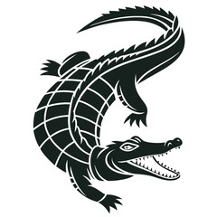 A powerful and dramatic illustration of an alligator, a perfect symbol of strength and resilience. This detailed graphic features a striking silhouette of a ferocious alligator with its teeth bared.