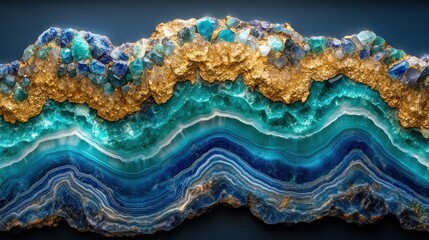 Blue and gold agate with a layered and textured surface.
