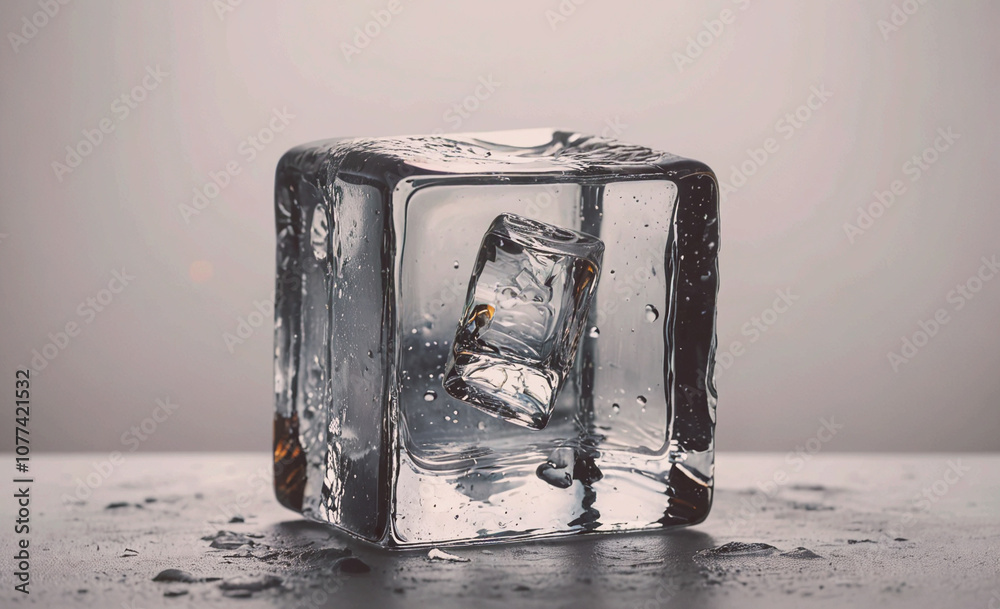 Aufkleber cube of ice with a small piece of ice on top of it
