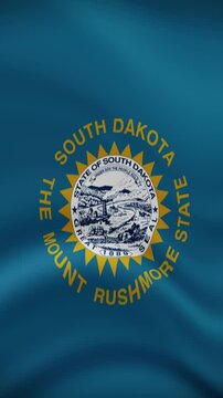 South Dakota State Waving Flag in Vertical Orientation. Realistic Flag Animation. Seamless Loop Background.