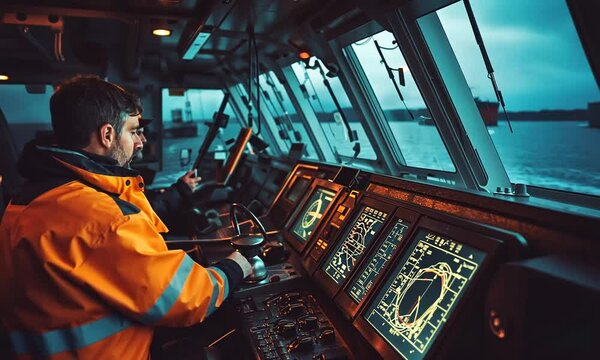 Ship's Captain on Bridge