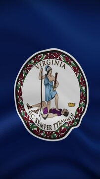 Virginia State Waving Flag in Vertical Orientation. Realistic Flag Animation. Seamless Loop Background.