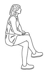 Woman sitting, female profile, silhouette sketch