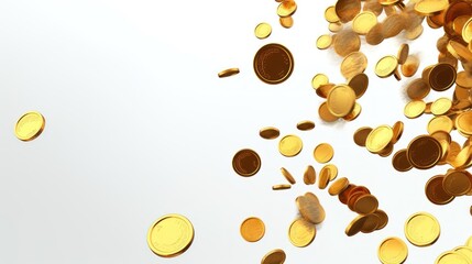 Obraz premium Golden Coins Falling on White Background