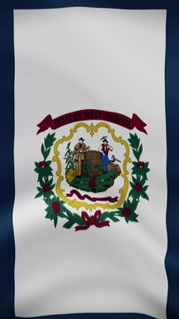 West Virginia State Waving Flag in Vertical Orientation. Realistic Flag Animation. Seamless Loop Background.
