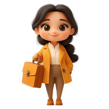 A vibrant 3D cartoon illustration of a businesswoman holding a briefcase, radiating confidence and positivity on a white background.