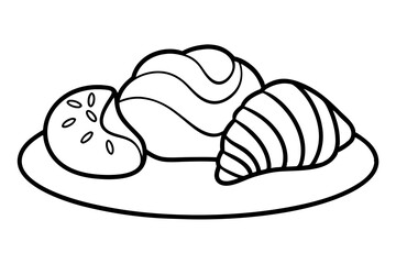 Line Color Drawing of French Breakfast Pastries Isolated Elegant Morning Delights