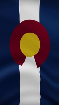 Colorado State Waving Flag in Vertical Orientation. Realistic Flag Animation. Seamless Loop Background.