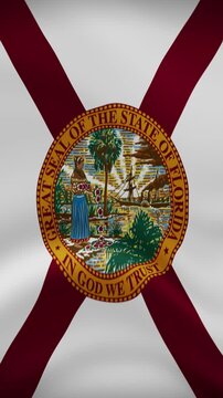 Florida State Waving Flag in Vertical Orientation. Realistic Flag Animation. Seamless Loop Background.