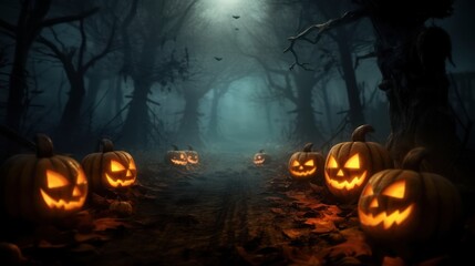 Fototapeta premium Spooky Halloween Path with Jack-O-Lanterns
