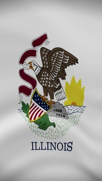 Illinois State Waving Flag in Vertical Orientation. Realistic Flag Animation. Seamless Loop Background.