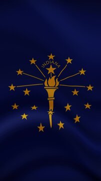 Indiana State Waving Flag in Vertical Orientation. Realistic Flag Animation. Seamless Loop Background.