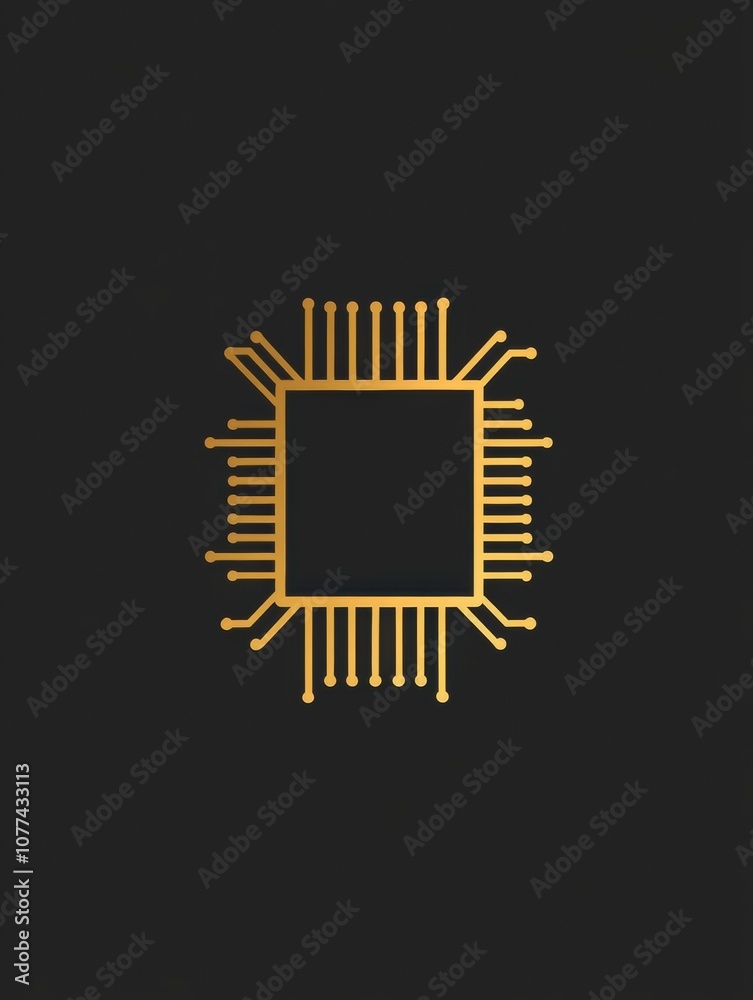 Aufkleber a golden microchip icon featuring digital traces illustrates the advancement of technology in a mode