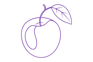 Vibrant Line Color Drawing of Plum Elegant Vector Illustration
