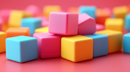Obraz premium Colorful blocks stacked on a pink surface.