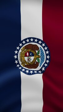 Missouri State Waving Flag in Vertical Orientation. Realistic Flag Animation. Seamless Loop Background.