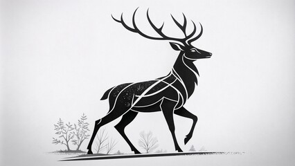 Naklejka premium Elegant geometric deer walking against a sleek gray background with nature details