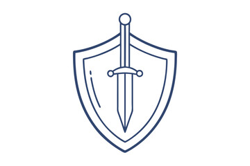 Shield and Sword Icon on White Background – Minimalist Design