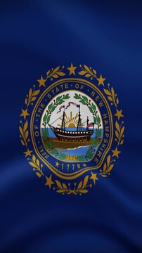 New Hampshire State Waving Flag in Vertical Orientation. Realistic Flag Animation. Seamless Loop Background.