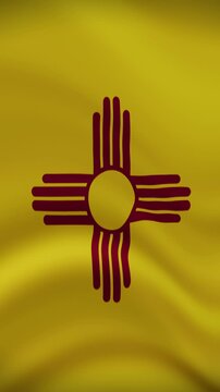 New Mexico State Waving Flag in Vertical Orientation. Realistic Flag Animation. Seamless Loop Background.