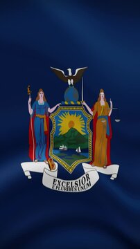 New York State Waving Flag in Vertical Orientation. Realistic Flag Animation. Seamless Loop Background.