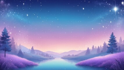 Serene landscape with tranquil river and starry sky at twilight